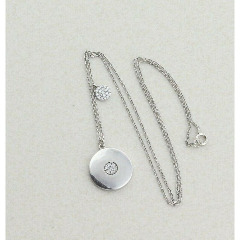 Sterling Silver Round Disk CZ Necklace 16 inch chain 1 mm wide - Picture 7 of 8